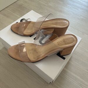 SCHUTZ Victorie PVC nude block sandals